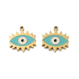 Ion Plating(IP) 316 Surgical Stainless Steel Charms, Nickel Free, with Enamel, Evil Eye Charm, Real 18K Gold Plated