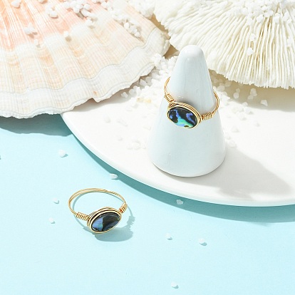 Овальные кольца на палец из раковин морского ушка/пауа, кольца, обмотанные медной проволокой