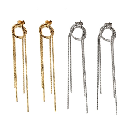 Женские серьги-гвоздики из нержавеющей стали, подвеска-цепочка с узлом