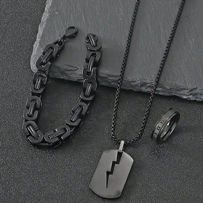 304 браслеты из нержавеющей стали, прямоугольные ожерелья и кольца с подвесками для мужчин