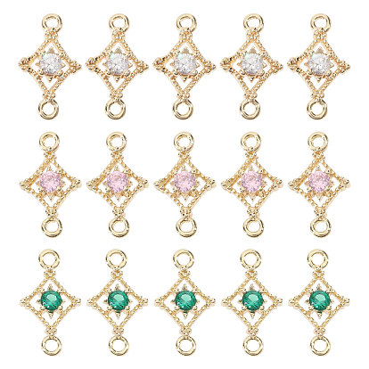 15 шт. 3 подвески-соединители из латуни с паве из кубического циркония, ромбовидные звенья, реальный 14 k позолоченный