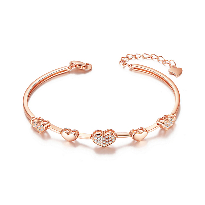 925 Sterling Silver Link Bracelets, with Micro Pave AAA Cubic Zirconia, Heart