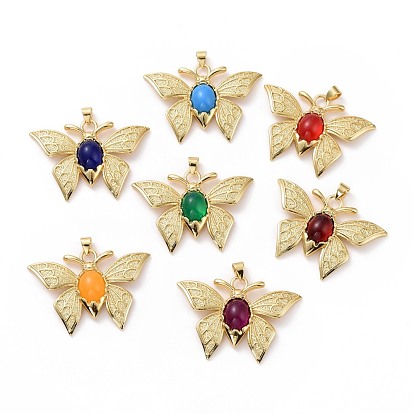 Opaque Resin Pendants, Butterfly Charm, with Real 18K Gold Plated Brass Findings, Cadmium Free & Lead Free, Real 18K Gold Plated