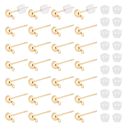 150Pcs 304 Stainless Steel Half Round Stud Earring Findings, with Horizontal Loops, with 200Pcs Plastic Ear Nuts