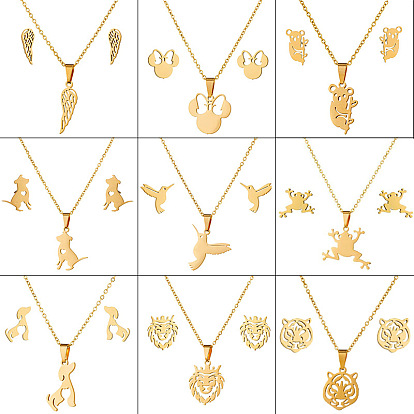 Stainless Steel Animal Necklace and Earring Set with 18K Gold Plated Chain for Women