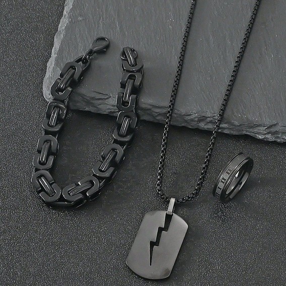 304 браслеты из нержавеющей стали, прямоугольные ожерелья и кольца с подвесками для мужчин