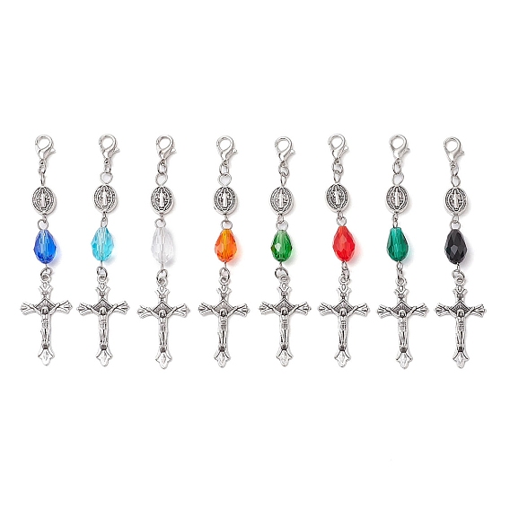 Подвеска-крест в тибетском стиле из сплава, стеклянные бусины-капли и застежки-клешни для украшений сумок