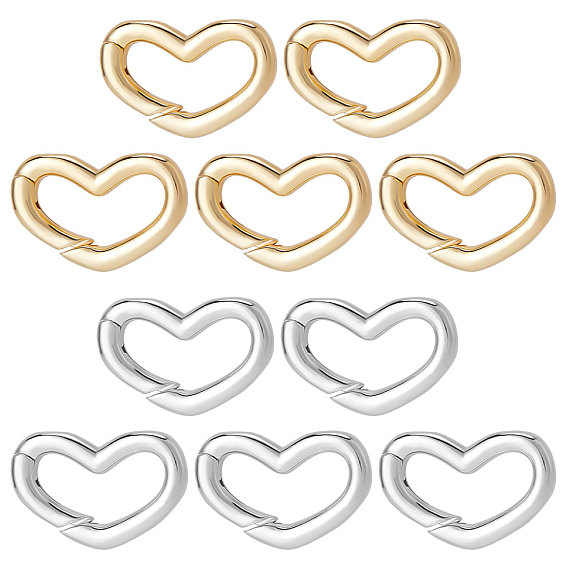 10шт. 2 цвета латунные пружинные затворные кольца, без кадмия, без никеля и без свинца, сердце