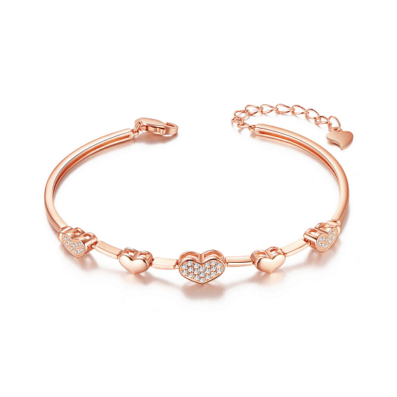 925 Sterling Silver Link Bracelets, with Micro Pave AAA Cubic Zirconia, Heart