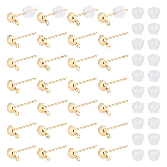 150Pcs 304 Stainless Steel Half Round Stud Earring Findings, with Horizontal Loops, with 200Pcs Plastic Ear Nuts