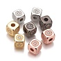 Brass Micro Pave Cubic Zirconia Beads, Long-Lasting Plated, Cube with Symbol, Clear