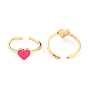 Brass Enamel Cuff Rings, Open Rings, Heart, Real 18K Gold Plated