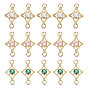15Pcs 3 Colors Brass Pave Cubic Zirconia Connector Charms, Rhombus Links, Real 14K Gold Plated