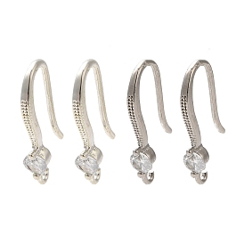 Rack Plating Brass Micro Pave Clear Cubic Zirconia Earring Hooks, Ear Wire, Long-Lasting Plated, Lead Free & Cadmium Free