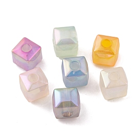 UV Plating Rainbow Iridescent Acrylic Beads, Faceted Cube