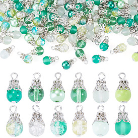 100Pcs Glass Pendants, with Iron Findings, Platinum