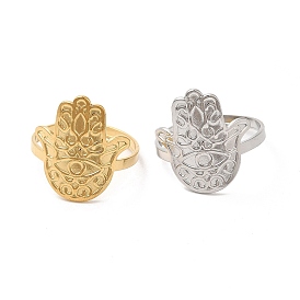 Ion Plating(IP) 304 Stainless Steel Cuff Finger Rings, Hamsa Hand Open Rings for Women