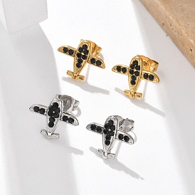 304 из нержавеющей стали серьги, со стразами, ионное покрытие (ip), самолет