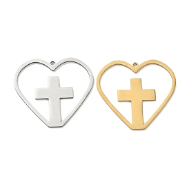 Pendentifs en acier inoxydable, coeur avec des charmes croisés, Coupe au laser