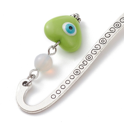 Opalite & Resin Enamel Bookmarks, Hook Bookmark, Heart Evil Eye Pendant Book Marker