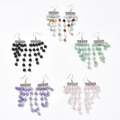 Estilo tibetano pendientes de la lámpara de la aleación, con cuentas de piedras preciosas naturales y ganchos de bronce