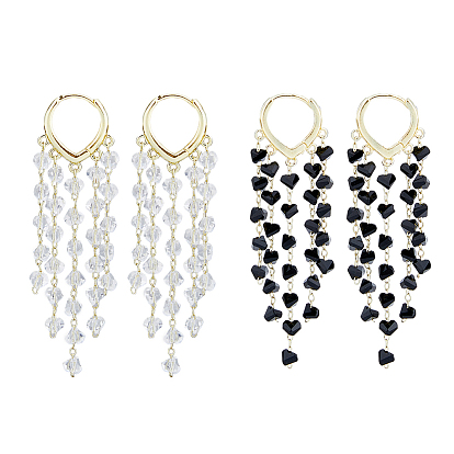 2 пары 2 цвета окрашенные натуральные кварцевые кристаллы серьги-кисточки, длинные серьги-кольца с подвесками