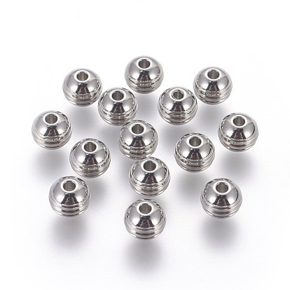 304 Stainless Steel Beads, Grooved Round