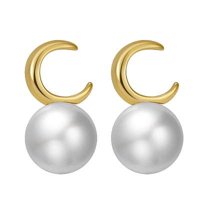 Natural Pearl Ear Studs for Women, 925 Sterling Silver Moon Earring with S925 Stamp