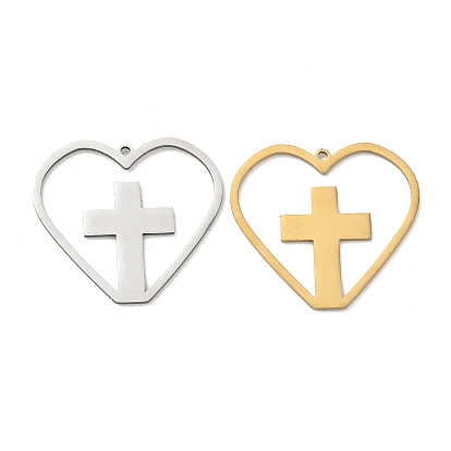 Pendentifs en acier inoxydable, coeur avec des charmes croisés, Coupe au laser