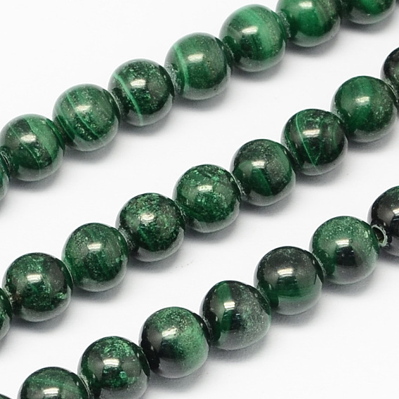 Brins de perles naturelles de malachite, ronde