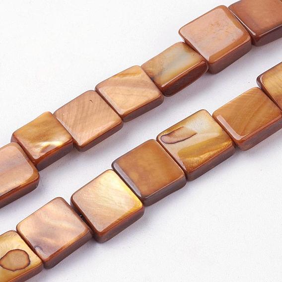 Natural Freshwater Shell Beads Strands, Dyed, Square
