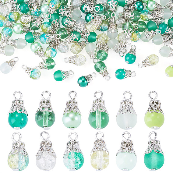 100 pcs pendentifs en verre, avec les accessoires en fer, platine