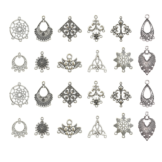 24Pcs 12 Style Tibetan Style Chandelier Component Links, Teardrop/Flower/Rhombus