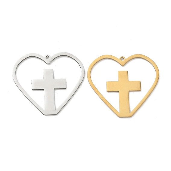 201 colgantes de acero inoxidable, corazón con encantos cruzados, Corte con laser