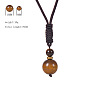 Handmade Tiger Eye Necklace with Peacock Green Dongling Pendant for Women