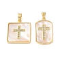 Brass Pendants, with White Shell, Cross Charms, Cadmium Free & Lead Free, Rack Plating, Long-Lasting Plated