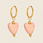 304 Stainless Steel with Handmade Procelain Hoop Dangle Earrings for Women, Heart