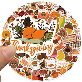 100Pcs Thanksgiving Day PVC Plastic Sticker Labels, Self-adhesive Waterproof Decals, for Suitcase, Skateboard, Refrigerator, Helmet, Mobile Phone Shell