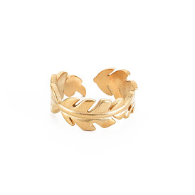 304 Stainless Steel Leaf Wrap Open Cuff Ring for Women