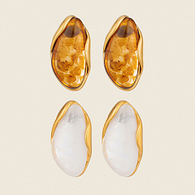 304 Stainless Steel Resin Teardrop Stud Earrings for Women, Golden