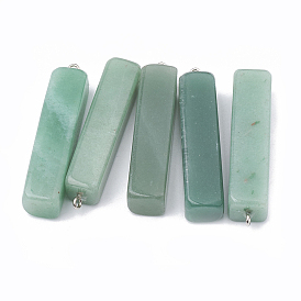 Natural Green Aventurine Pendants, with Platinum Tone Iron Finding, Cuboid