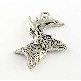 Тибетский сплав стиля большие кулоны, рождественский олень / олень, без кадмия и без свинца, 51.5x46x6.5 мм, Отверстие : 4 мм , около 94 шт / 1000 г