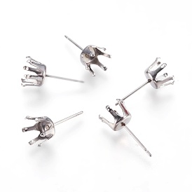 304 Stainless Steel Post Stud Earring Settings, Prong Earring Setting
