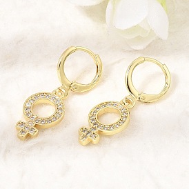 Brass Micro Pave Cubic Zirconia Leverback Dangle Earrings, Female Symbol, Rack Plating, Long-Lasting Plated, Cadmium Free & Lead Free