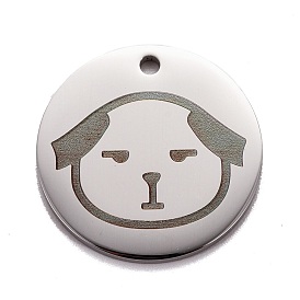 Stainless Steel Pendants, Manual Polishing, Flat Round with Dog