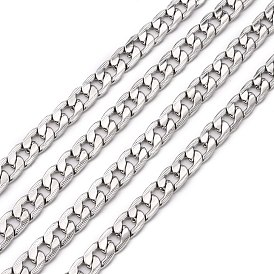 304 Stainless Steel Curb Chains, Unwelded, Faceted, 9mm