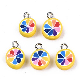 Handmade Polymer Clay Charms, with Platinum Tone Iron Findings, Lemon