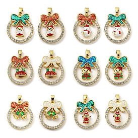 Christmas Brass Micro Pave Cubic Zirconia Pendant, with Enamel and Synthetic Opal, Christmas Wreath