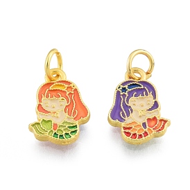 Alloy Enamel Charm, with Jump Rings, Matte Gold Color, Mermaid