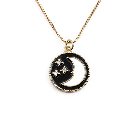 Fashionable and Minimalist Copper Plated Real Gold Moon and Star Pendant Necklace